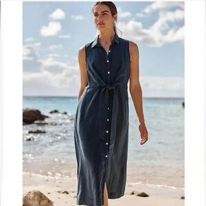 J. Jill Love Linen 100% Linen Navy Button Front Shift Mini Dress Sleeveless XLP